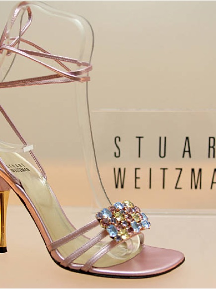 Y2k Stuart Weitzman Rose Pink Satin Strappy Heels With Crystal Cluster
